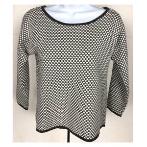 Express Sweater Sz M Gray w White Circles 3/4 Sleeves Round Neck 3/4 Sleeves